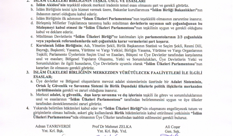 İslâm Birliği için ASSAM İslâm Ülkeleri Konfederasyonu Deklarasyonu